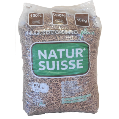 Pellet Natur&rsquo;Suisse EN+A1 DIN+ 100% résineux – palette de 70 sacs de 15Kg – livraison incluse