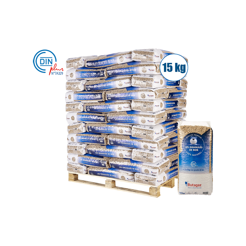 Pellet Butagaz DIN+ Premium 100% résineux - palette de 66 sacs de 15KG